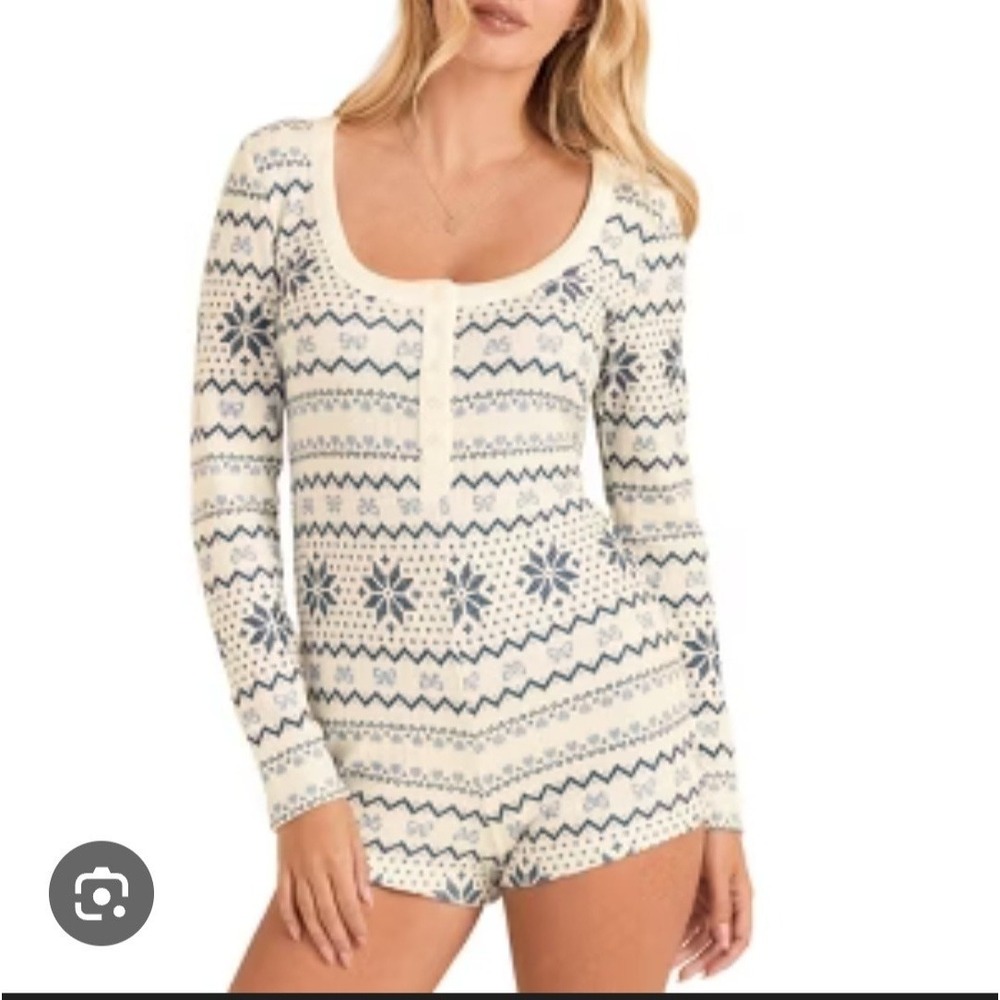 NWT ADORE ME Dawn Ribbed Henley Romper Long Sleeve Button Up Sleepwear XL‎ Sexy